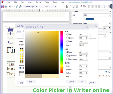 Color picker in Writer online