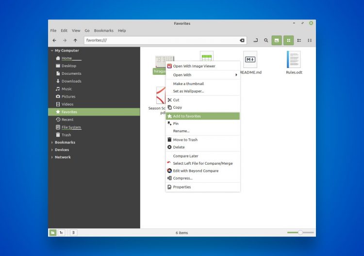 Linux Mint 20.1: Nemo File Favouriting