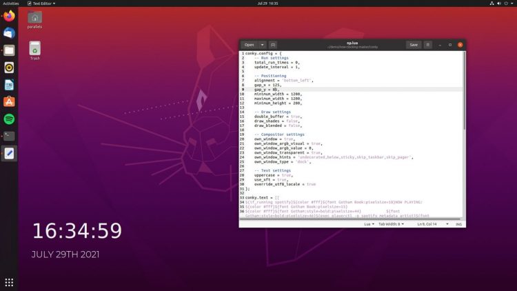 以及现在在 Ubuntu 20.04 LTS 上计时 Conky 脚本的另一个屏幕截图