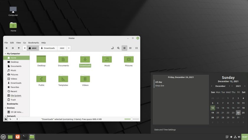 Linux Mint 20.3 cinnamon 日历小程序截图