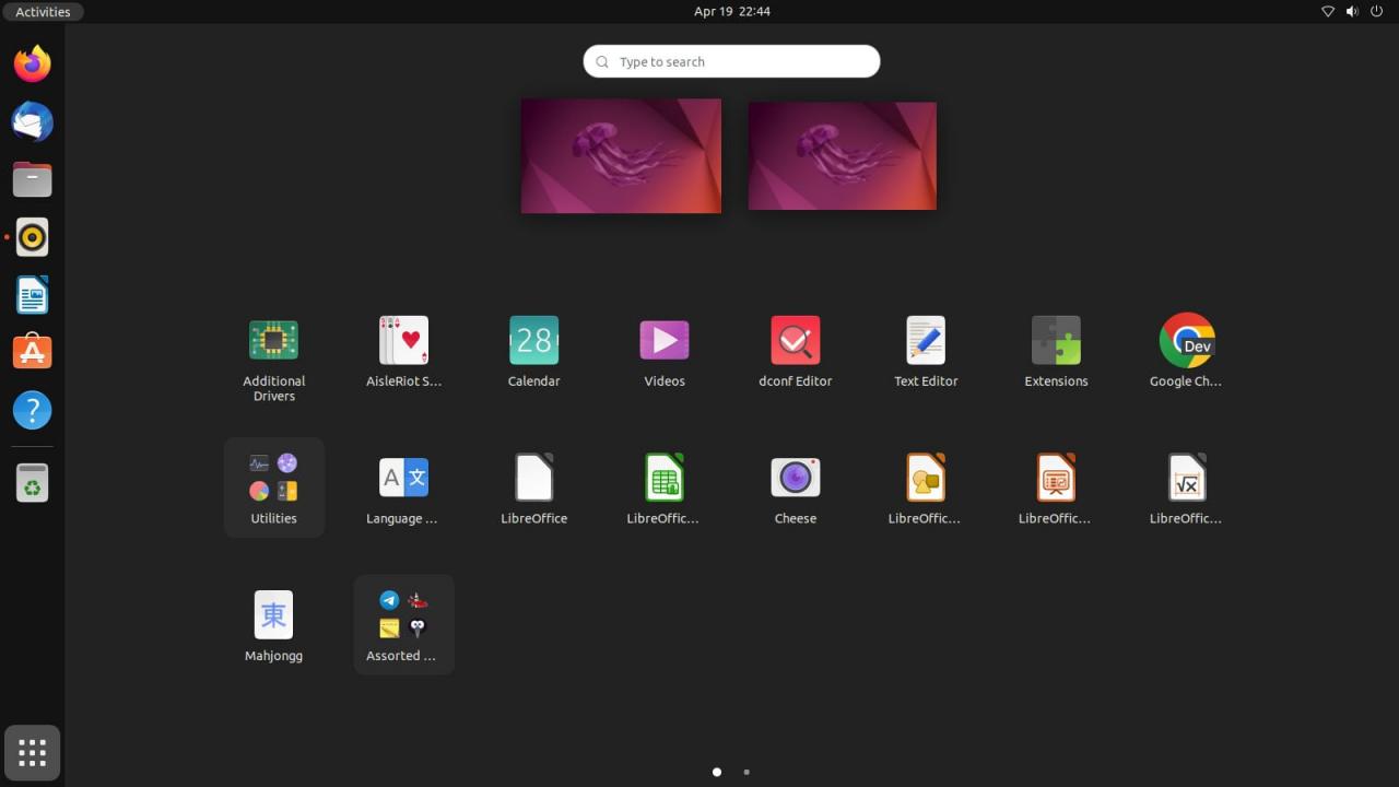 Ubuntu 22.04 应用程序启动器的屏幕截图