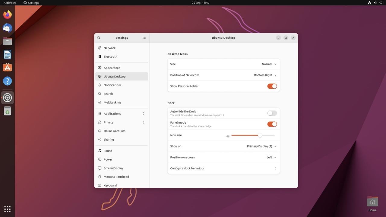 ubuntu 22.10 screen of ubuntu desktop settings