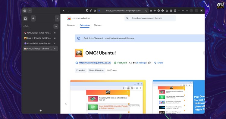 Vertical tabs enabled in Orion web browser beta for Linux.