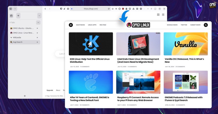 Orion browser focus mode showing website with no window chrome.