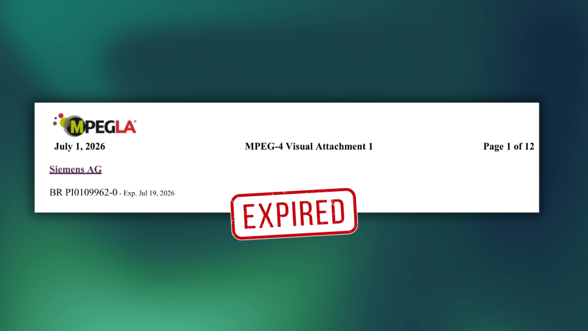 西门子最后一专利到期,MPEG-4 Visual正式进入无专利时代