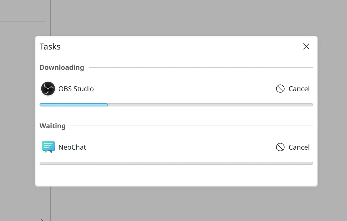 grouped transactions in Discover’s progress dialog