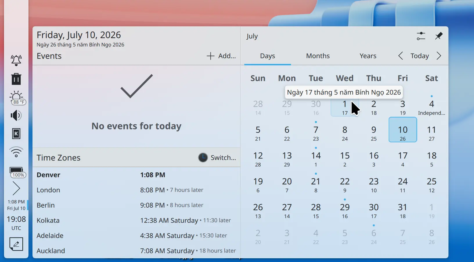 Vietnamese alternate calendar with text written in Vietnamese