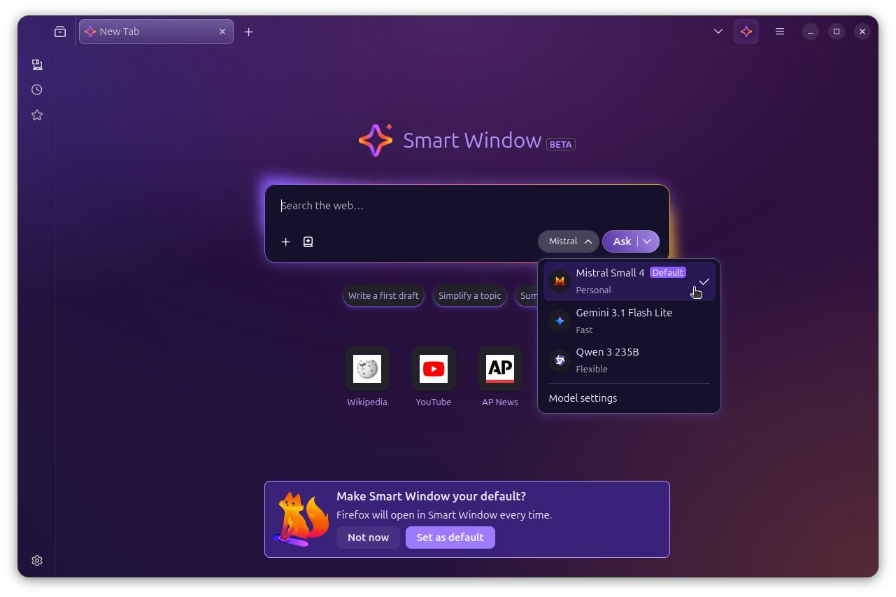 firefox smart window mistral small 4 model