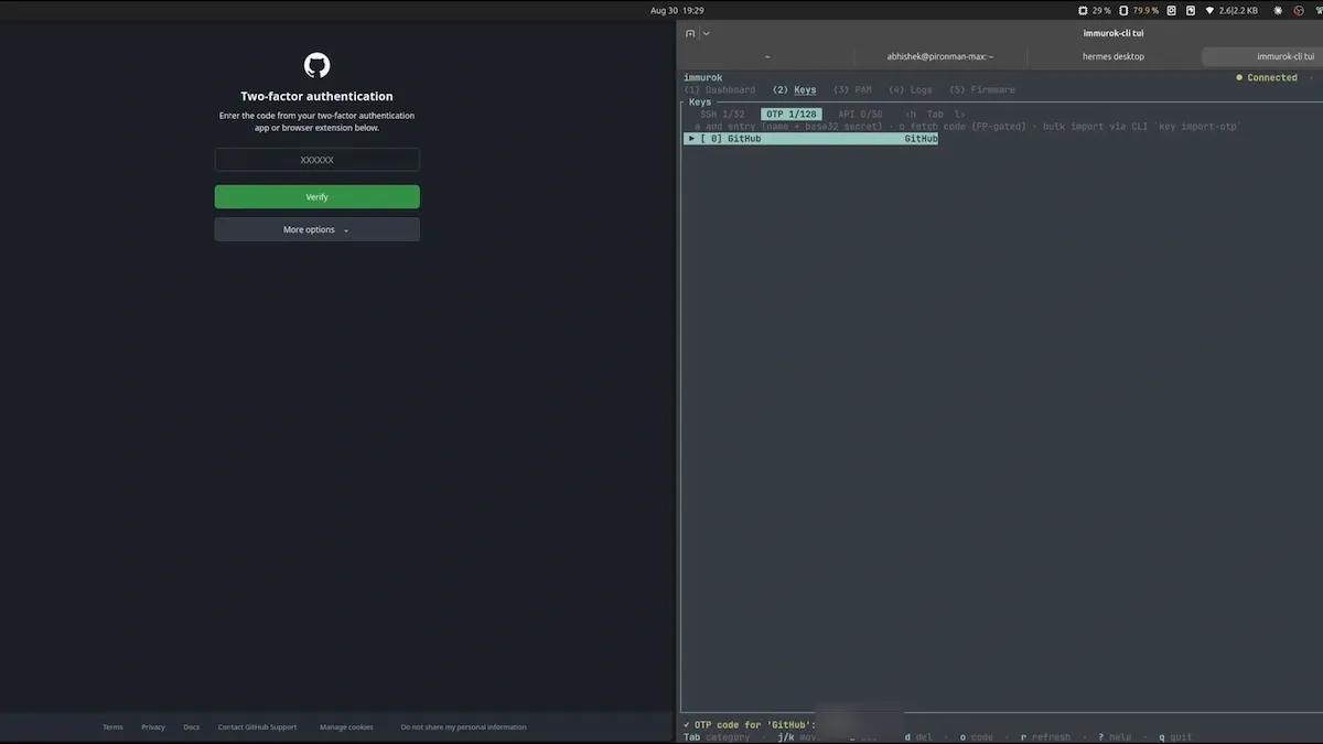 GitHub TOTP with Immurok