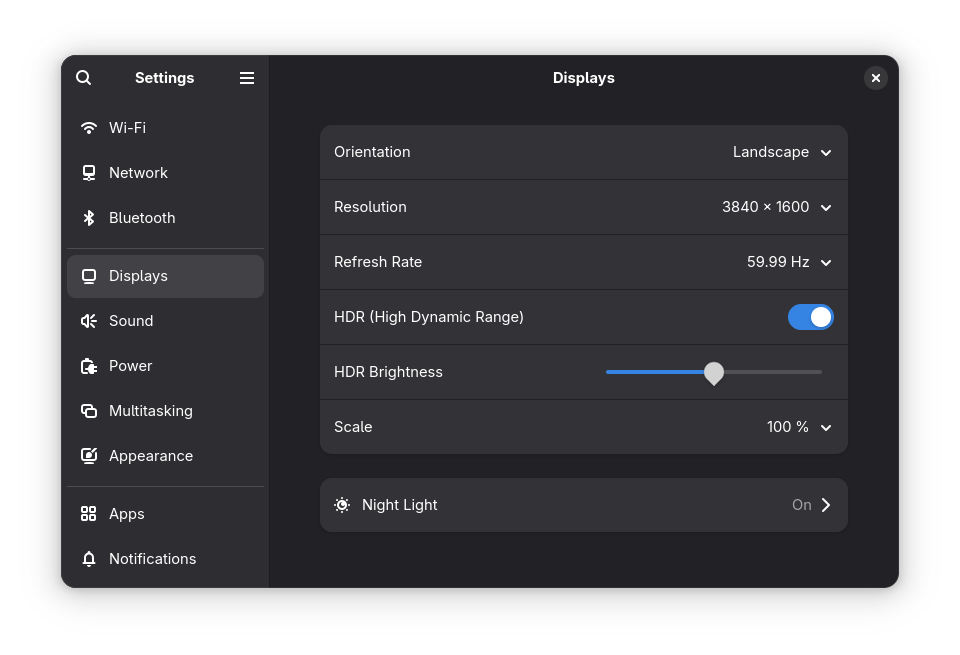 HDR Settings in System Settings