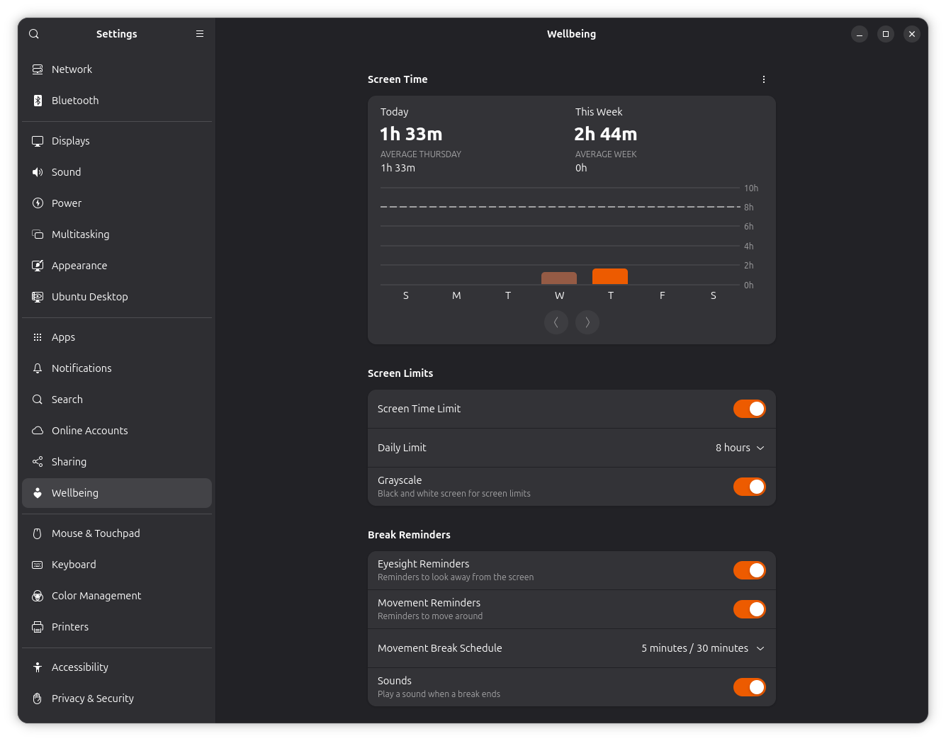 Wellbeing Settings in System Settings