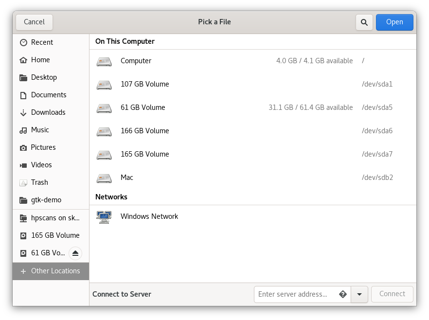 GNOME 文件管理器的其他位置