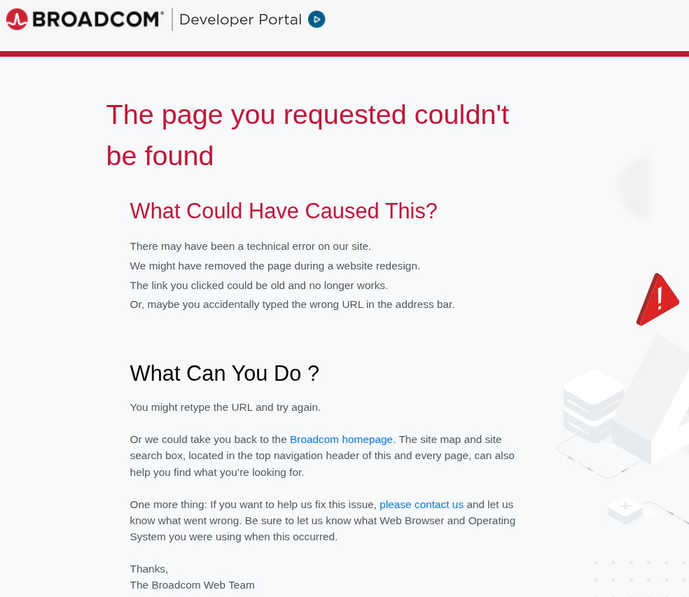 Broadcom开发者门户中VDDK着陆页的404错误页面
